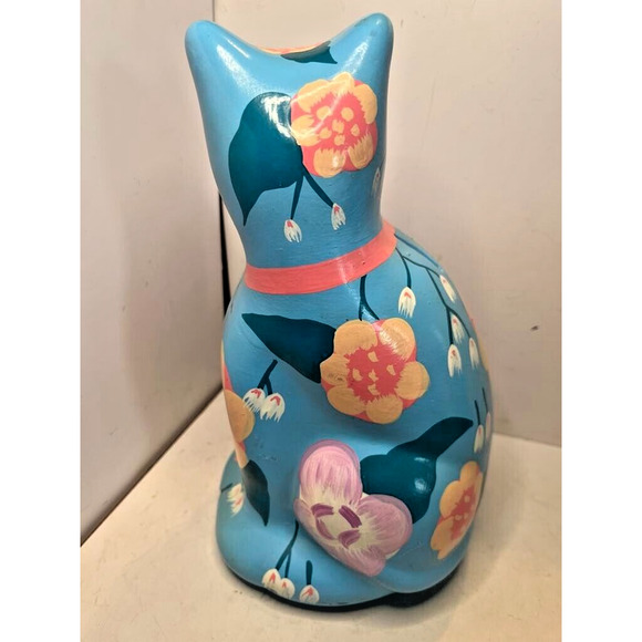 Talavera Folk Art Pottery Cat Bank Hand Painted Terracotta Artist Signed Mexico - Picture 3 of 4